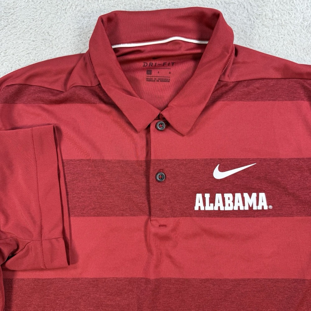 Nike Alabama Crimson Tide Polo Mens Large Red Striped Dri-Fit Golf Performance